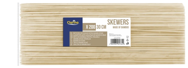 Patyczki do szaszłyków 30 cm Bambusowe Clarina 200szt.