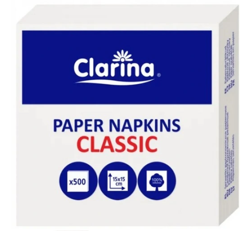 Serwetki Classic  15x15 500sztuk Białe Clarina