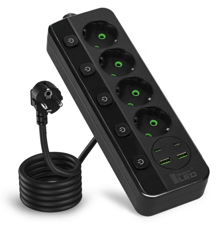 Przedłużacz Listwa Zasilająca Sieciowa 4 Gniazda 230V 3M 4x USB Czarny