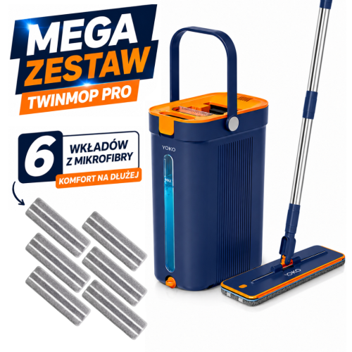 Mop Dwukomorowy TwinMop Pro + 6 wkładów z mikrofibry | Zestaw