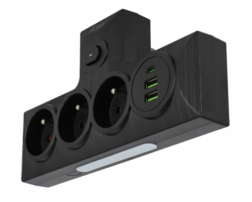 Przedłużacz Listwa Zasilająca Rozdzielacz 230V 2xUSB 1xUSBC + Lampka
