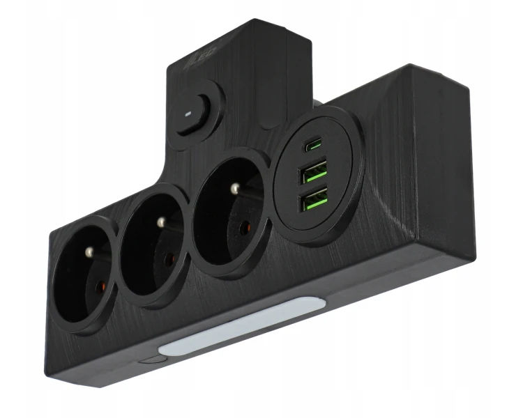Przedłużacz Listwa Zasilająca Rozdzielacz 230V 2xUSB 1xUSBC + Lampka