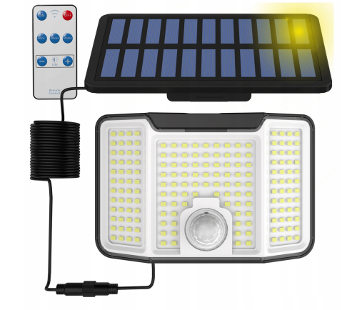 Lampa Solarna LED Czujnik Ruchu Zmierzchu Naświetlacz Zewnętrzny + Pilot