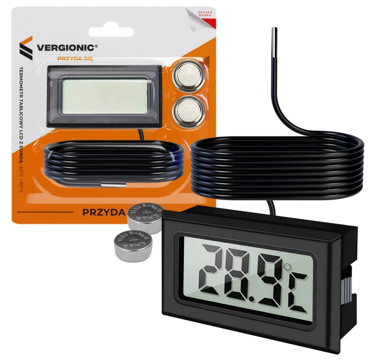 Termometr LCD z Sondą Cyfrowy na Baterie 2x LR44 Elektroniczny Wyświetlacz  -50°C +110°C