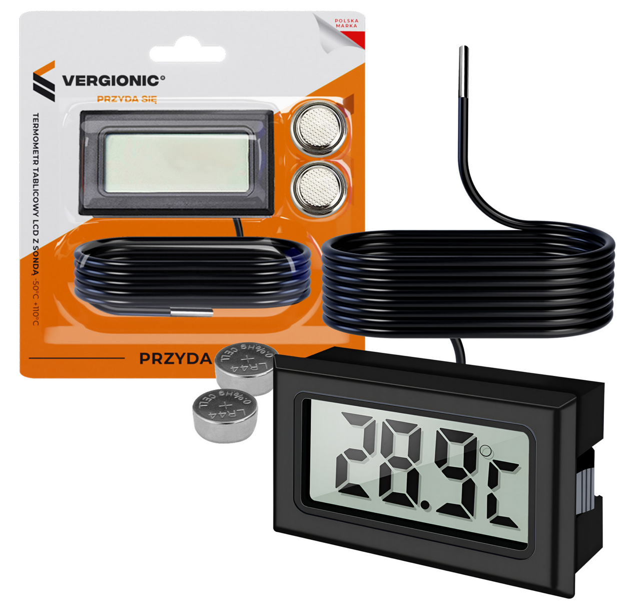 Termometr LCD z Sondą Cyfrowy na Baterie 2x LR44 Elektroniczny Wyświetlacz  -50°C +110°C